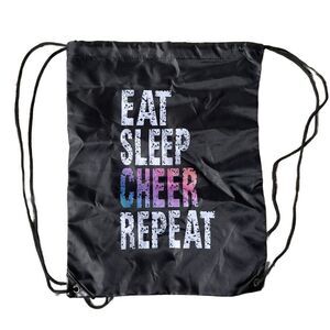 Nylon Lightweight Black Backpack (Never Used) w/“Eat, Sleep, Cheer, Repeat